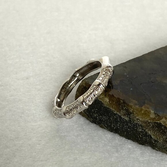 Sterling Silver 925 DBJ Bamboo Style Single Diamond Band Ring Sz 6.75 - Picture 3 of 16